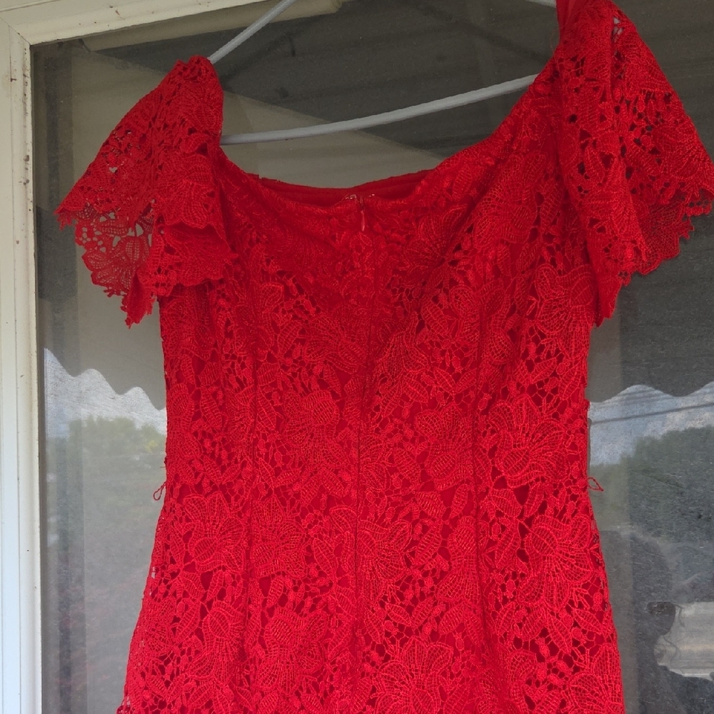 Polo by Ralph Lauren Red Lace Off-Shoulder Mini Dress Black Label - Picture 9 of 13
